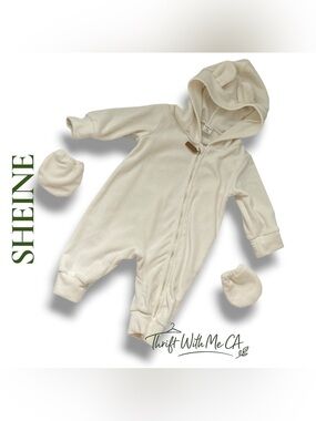 SHEIN Cream Baby Onesie with Hood